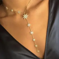 2020 sexy women long chain micro pave cz star northstar charm link chain long Y lariat necklace