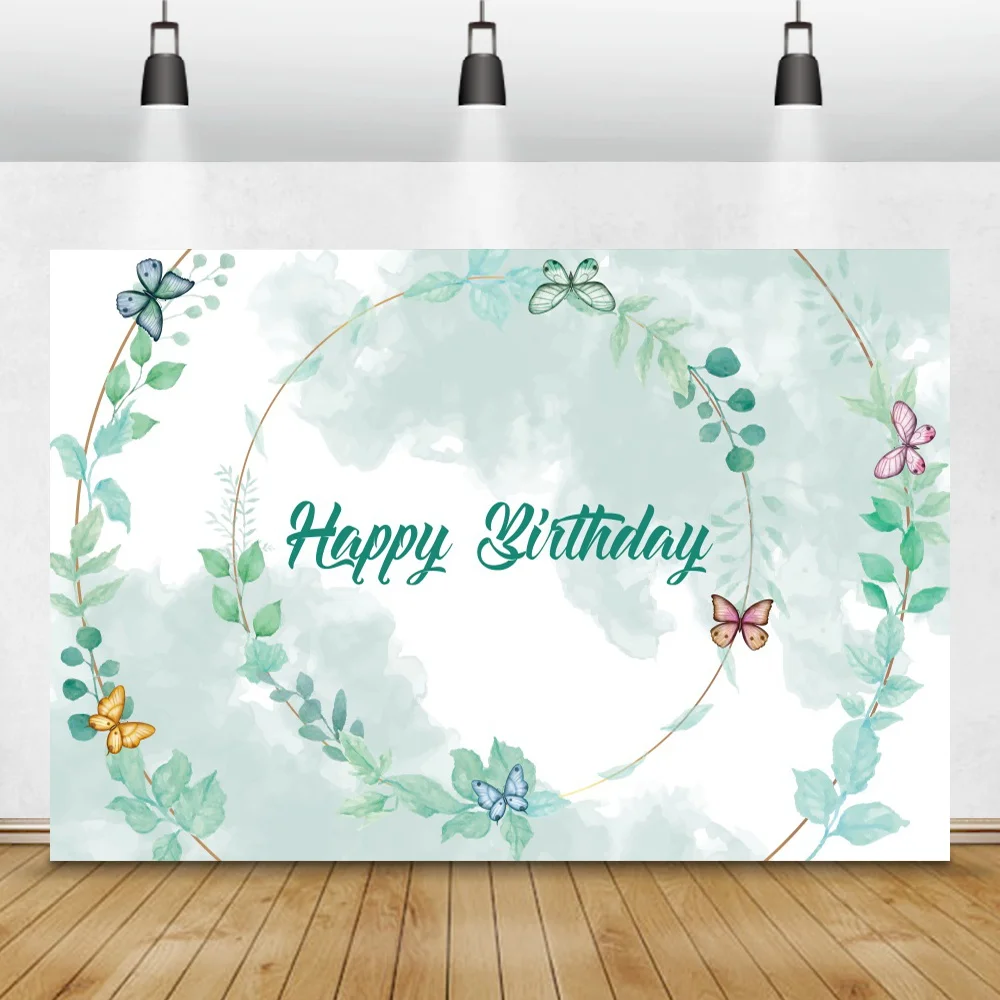 الربيع الأخضر يترك فراشة الطفل عيد ميلاد سعيد ديكور صورة خلفية التدرج خلفية الأسرة صورة صورة فوتوكورد