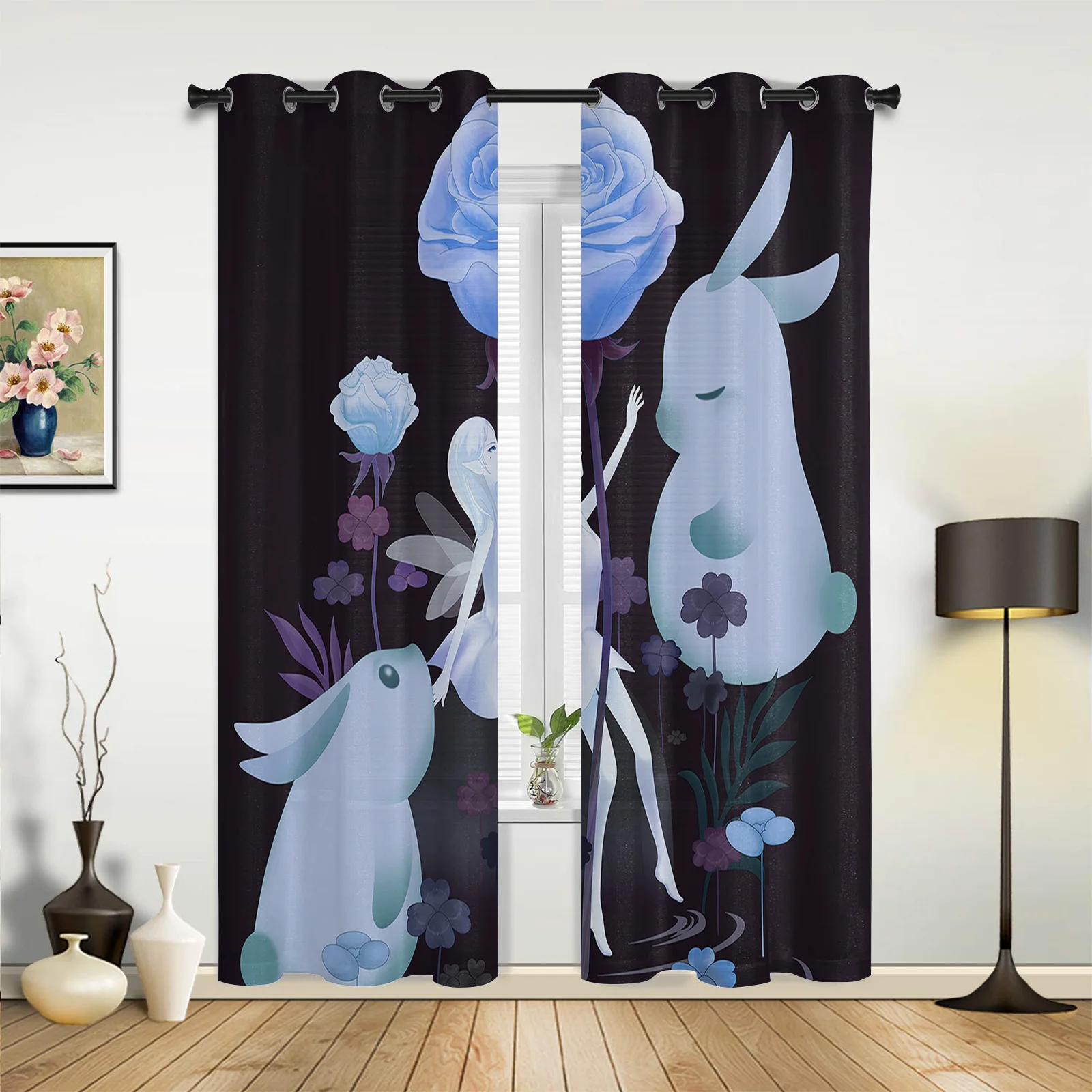 Modern Curtains Elf Bunny Rose Leaf Baby Room Bedroom Creative Window Curtains Kitchen Living Room Terrace Valance Curtains