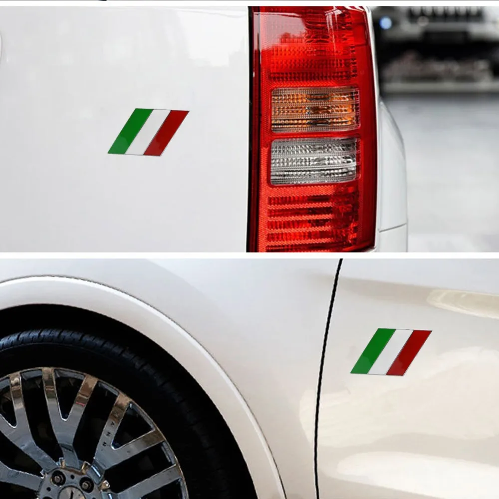 DSYCAR 2Pcs/Pair 3D Metal Italy Flag Car Body Side Fender Rear Trunk Emblem Badge for Ferrari Maserati Alfa Romeo FIAT Lamborghi