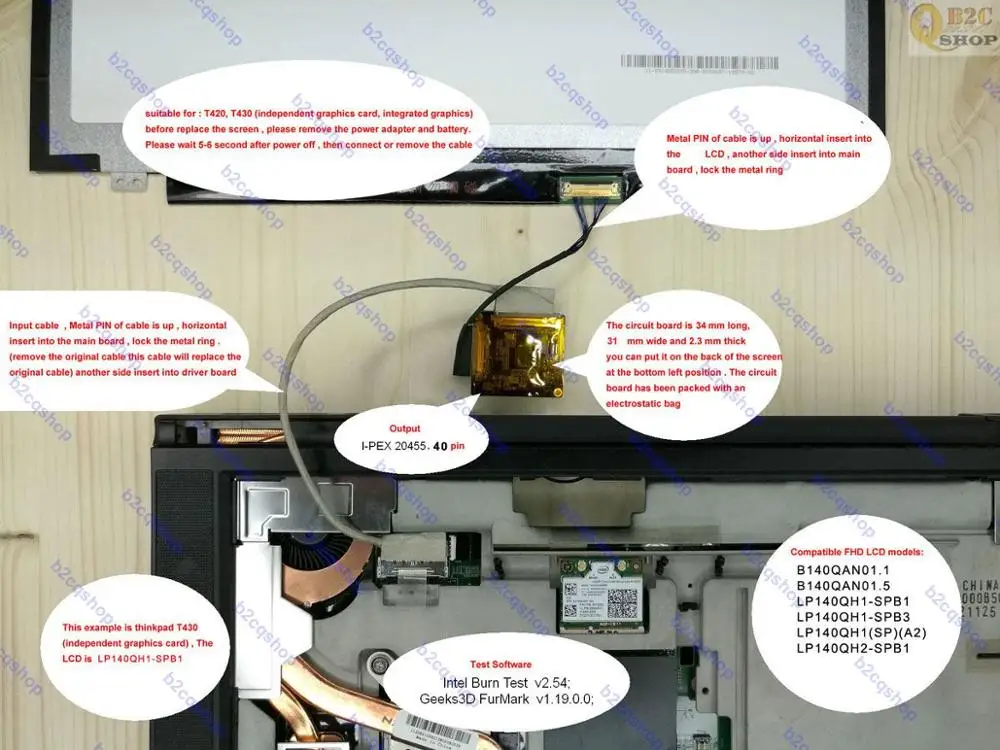 Top LCD controller board kit LVDS EDP cable WQHD 2560X1440 1440p IPS Screen monitor for thinkpad T430 lenovo T420
