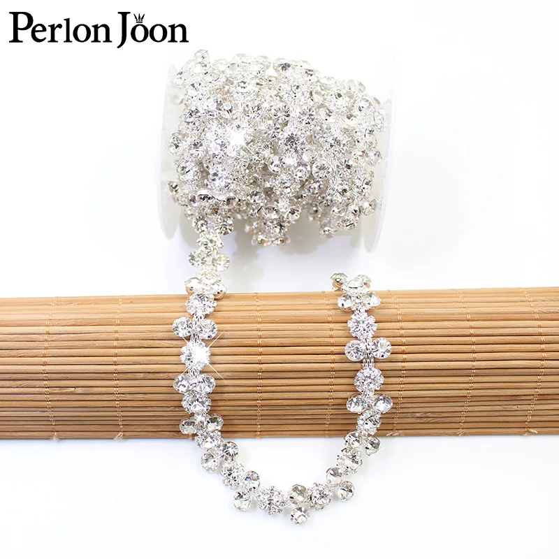 2 to 1 array crystal rhinestones trim Ribbon metal chain for dress, bag, shoes accessories ML018