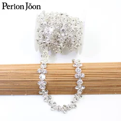 2 to 1 array crystal rhinestones trim Ribbon metal chain for dress, bag, shoes accessories ML018