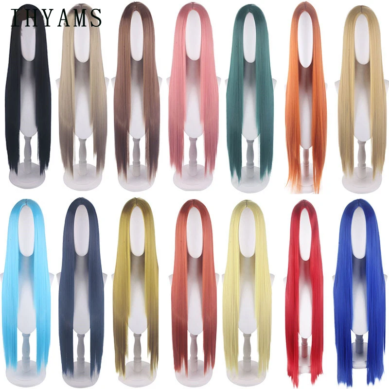 24 colors 80cm Central Middle Part Styled Straight Long Synthetic Cosplay Costume Wigs Heat resistant fiber + wig cap