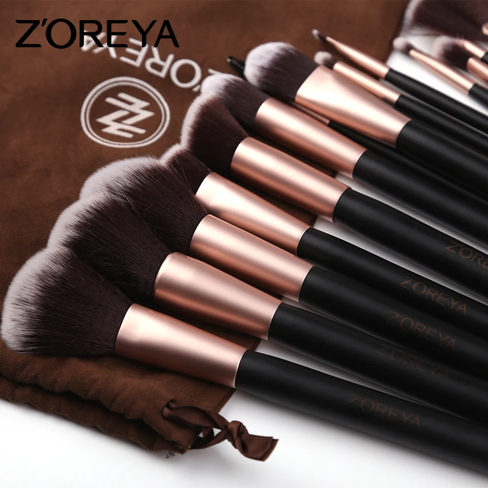 ZOREYA 16 Pcs Makeup brushes set Professional Natural goat hair brushes Foundation Powder Contour Eyeshadow make up brushes set