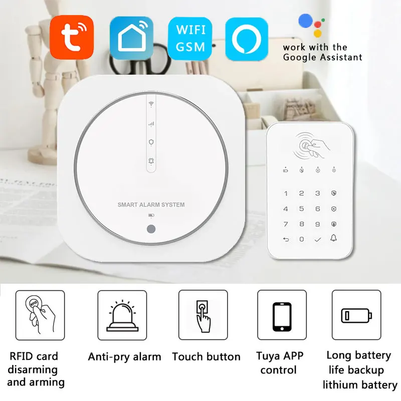 WiFi GSM 433MHz Wireless Home Security Alarm System Door Sensor Detector Tuya Smart Life APP Works with Alexa & Google Assistant