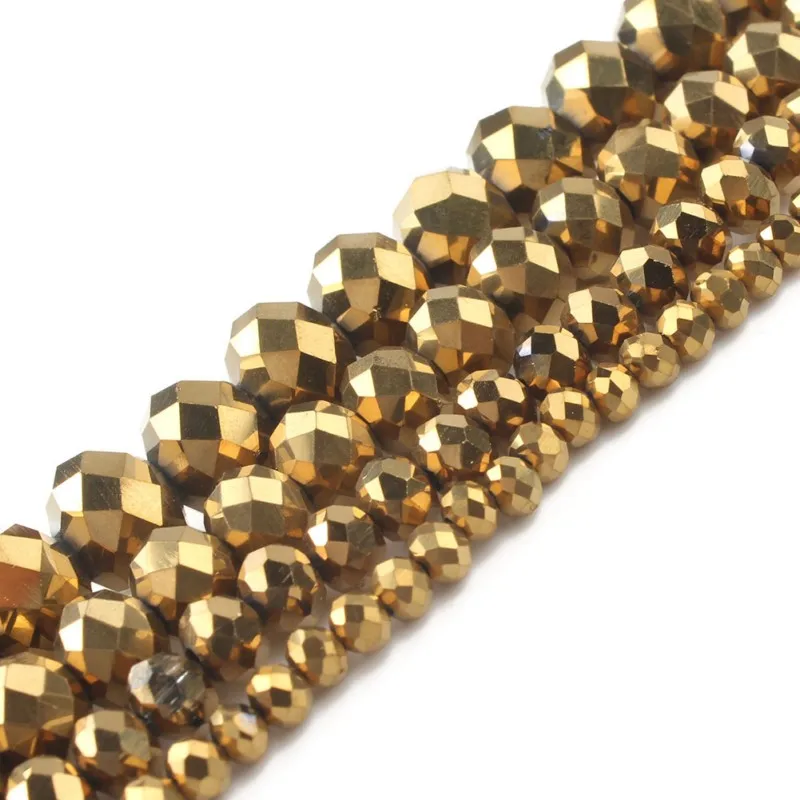 Faceted Plated Gold Austrian Crystal Glass Beads Rondelle Spacer Bead For Jewelry Making Diy Bracelet Accessorie 4/6/8/10/12mm