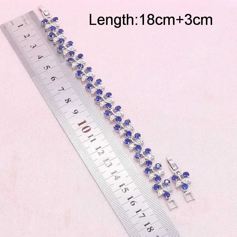 925 Silver Jewelry Sets For Women Blue Sapphire Earrings Bracelet Pendant Necklace Ring Wedding Jewelry