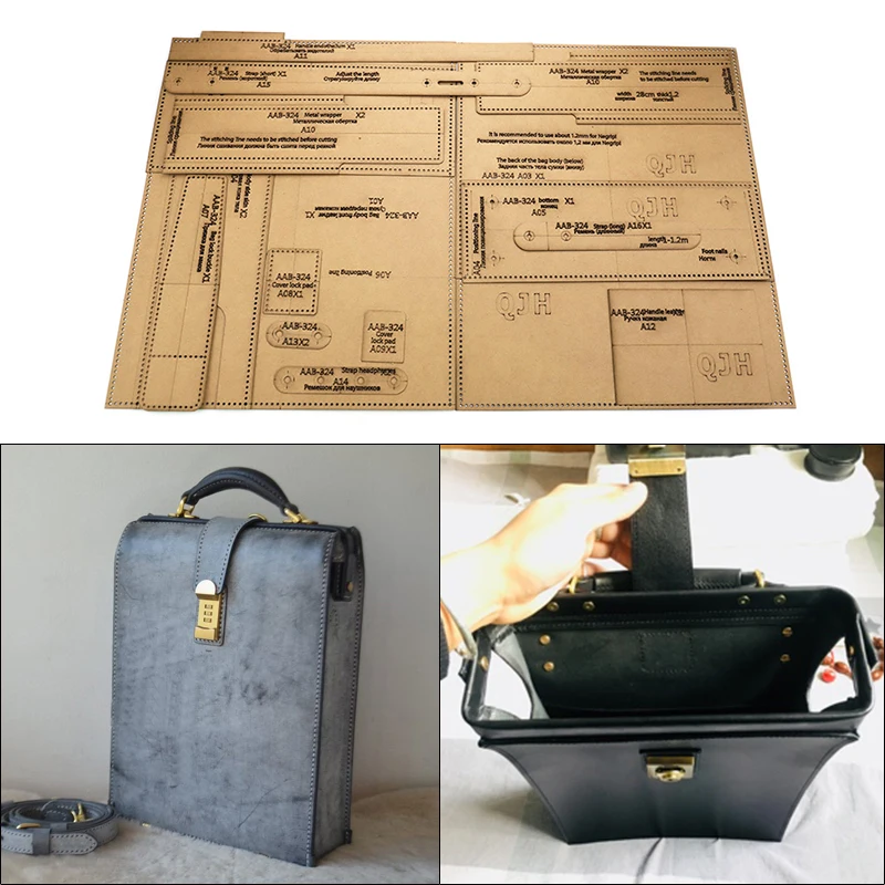 

diy handmade leather goods shoulder messenger bag kraft paper production template backpack leather craft design drawings pattern