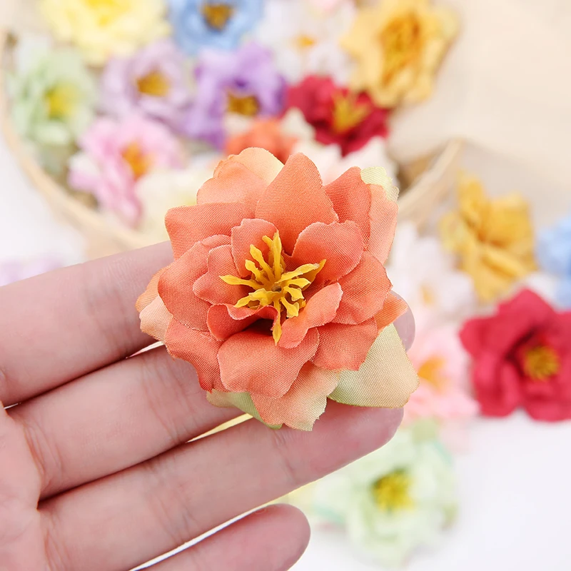 Silk Rose 5cm Artificial Flower Head Orchid For Wedding Decor Party DIY Wreath Christmas Scrapbooking Craft Fake Flower Garland