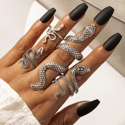 HI MAN 4 Pcs/Set Exaggerated Texture Snake Opening Adjustable Ring Women Vintage Personality Three-Dimensional Jewelry
