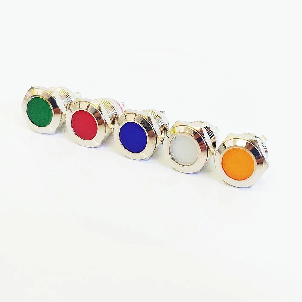 19mm LED Metal Indicator lamp waterproof Signal light five colors round LED flat button head pin connection LED metal button