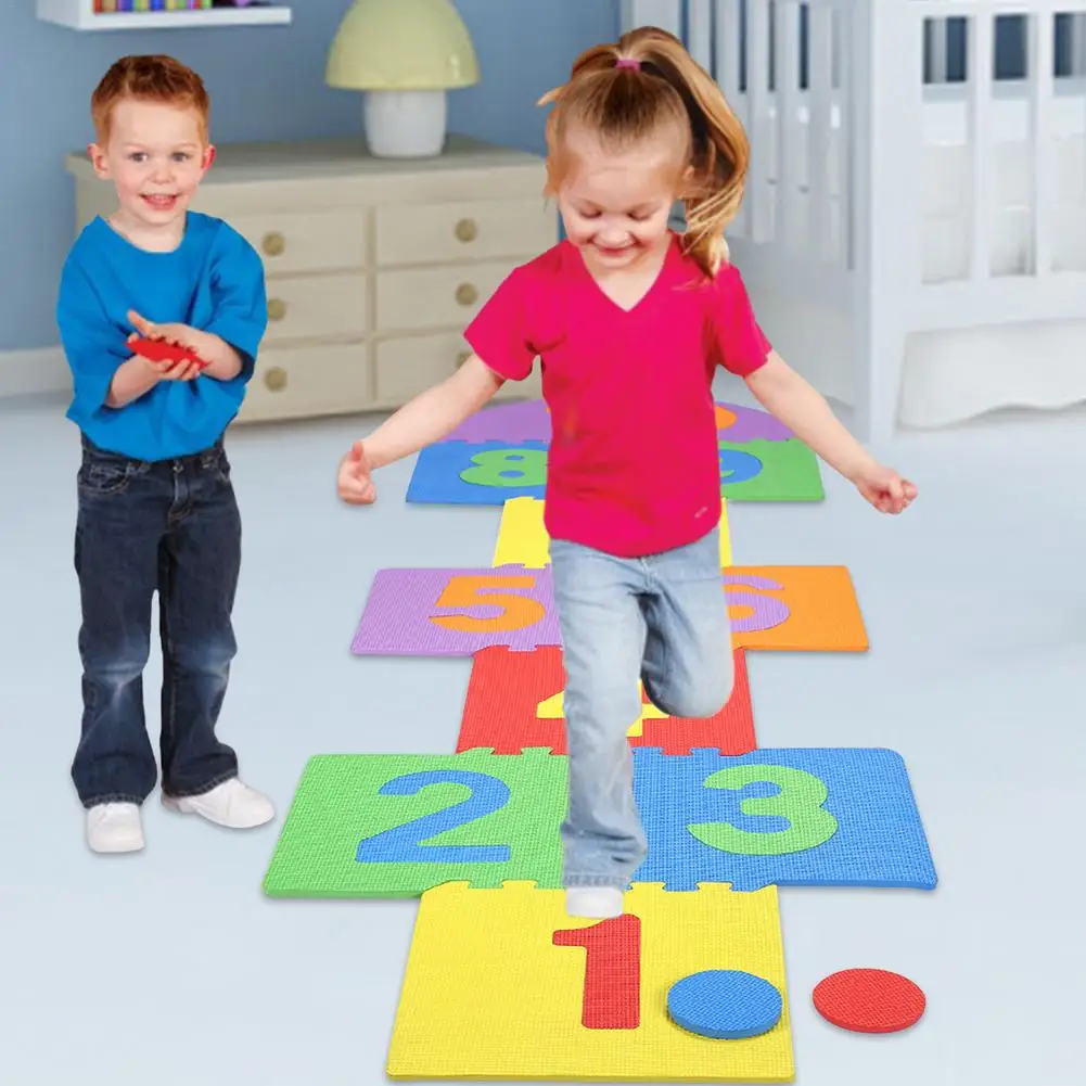 10Pcs Nummer Hopscotch Mat Speelkleed Zacht Schuim Tegels Puzzel Nummers Vloeren Pad Pathway Speelmat Floor Decals Voor Hop scotch Ga