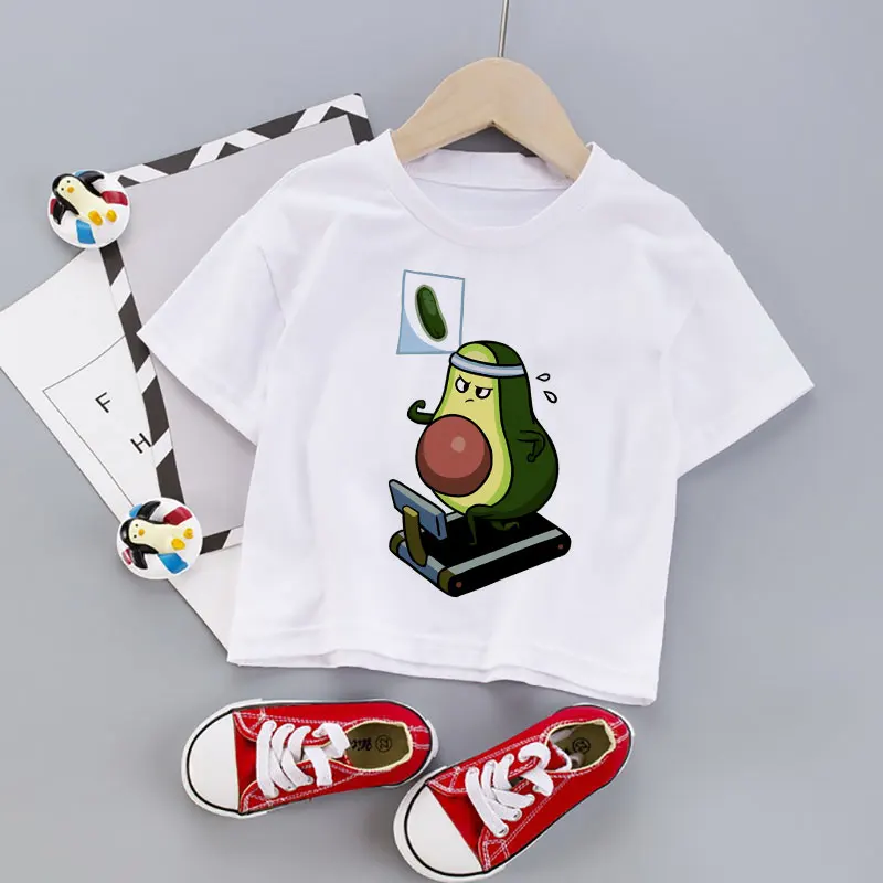 

Casual Summer Boy Clothes Fitness Avocado Girls Tshirt Funny Cute Kids Tshirt Print Harajuku White Children's T-shirt Crew Neck