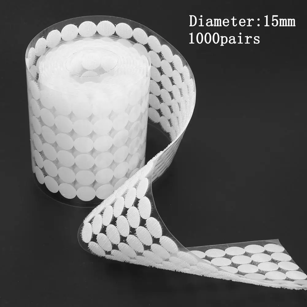 1000 Pairs Self Adhesive Fastener Tape Dots 10/15/20mm Disc Adhesive Strong Glue Magic Sticker Round Fastener Hook and Loop Tape