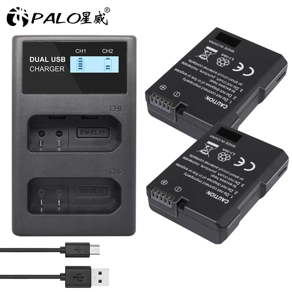 

2x1200mAh EN-EL14 EN EL14 EN-EL14a Batteria + LCD Charger for Nikon P7800,P7100, d3400, D5500,D5300,D5200,D3200,D3300,