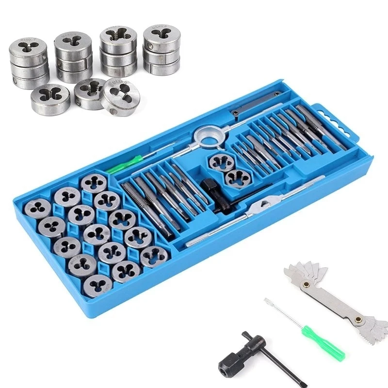 40 Piece Tap and Die Set w/Case Tapping Threading Chasing Repair, Metric Tap and Die Screw Extractor Set