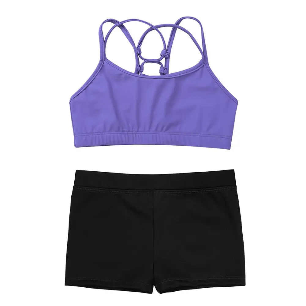 Children Sports Sets Girls Summer Clothes Spaghetti Shoulder Straps Tank Tops +  Low Rise Shorts Exercise Gym Workout Kids Set