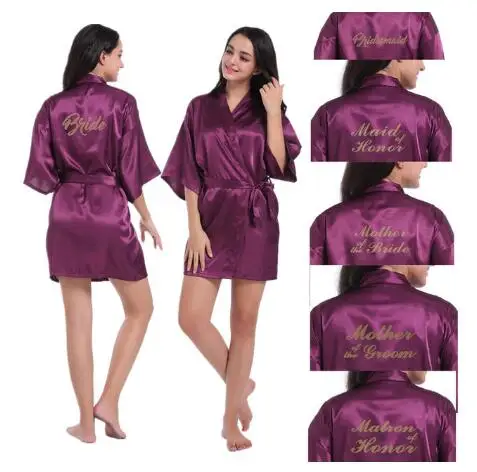 2019 Summer Purple Gown Satin Silk Robe Wedding Robe Bride Bridesmaid Dressing Women Robes Skirt Clothes Hot Word 1pc