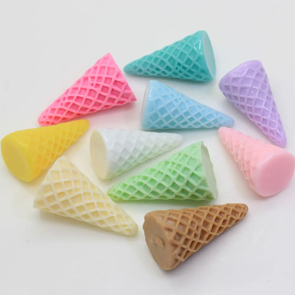 Ice Cream Cone Base Multicolor Resin Flat Back Cabochon Art Supply Decoration Charm Craft, 20 Pcs, 50Pcs