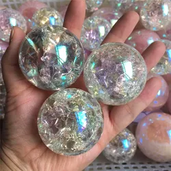 1pcs Rainbow Angel Aura Glass Feng Shui Gemstone Sphere Ice Crack Ball Home Decoration