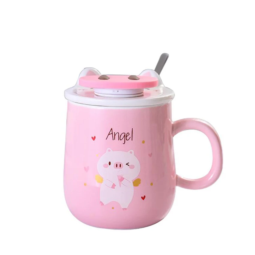 Pink Piggy Ceramic Coffee Mug 400ml Cute Tea Mugs with Matching Lid, Phone Holder Bracket Drinking Cup Great Birthday Present