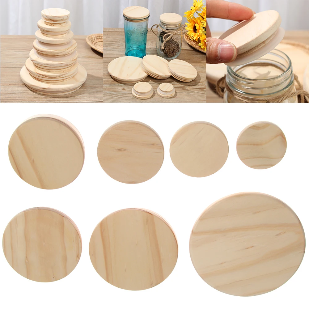 Various Sizes Bamboo Lids Reusable Mason Jar Canning Caps Non Leakage Silicone Sealing Wooden Covers Drinking Jar Home Supplies