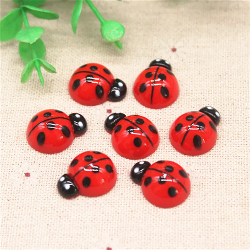 100pcs Kawaii Resin Cartoon Ladybug Miniature Animal Figures DIY Children Artesanat Fairy Garden Decoration Accessories,15*20mm