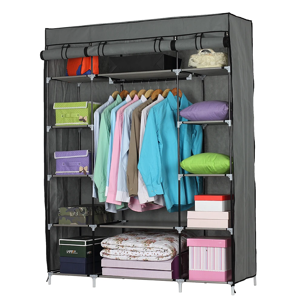 Non-woven Fabric Wardrobe Portable Closet Clothes Storage Clothing Organizer with 5-Layer 12-Compartmen(133x46x170cm) - US Stock