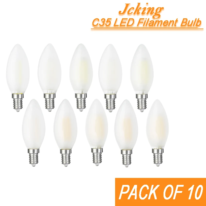 

Pack of 10 JCK Dimmable 2W 4W 6W Led Candle E14 E12 Retro Frosted 110V 220V Filament Bulbs Lamp For Chandelier Lighting