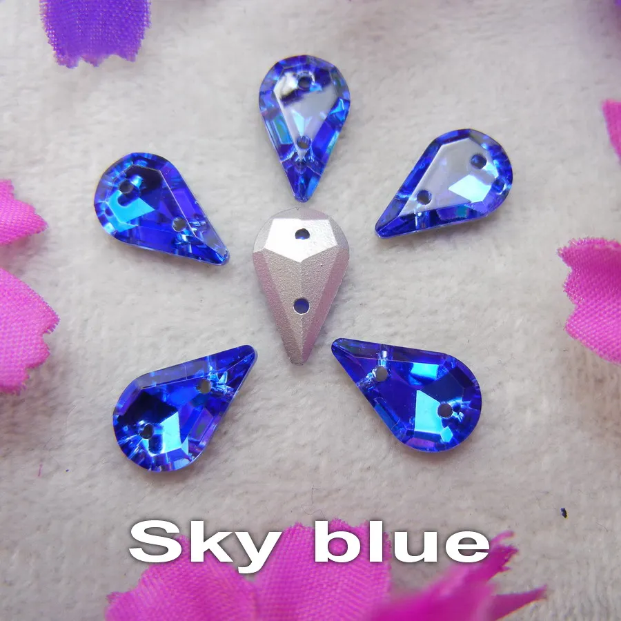 Glaskristall, zwei Löcher, 8*13mm, 50 Stück/Beutel, schöne Farbmischung, schlanke Tropfenform, aufnähbare Strassperlen für Kleidung, Schuhe, DIY. – Detail 15