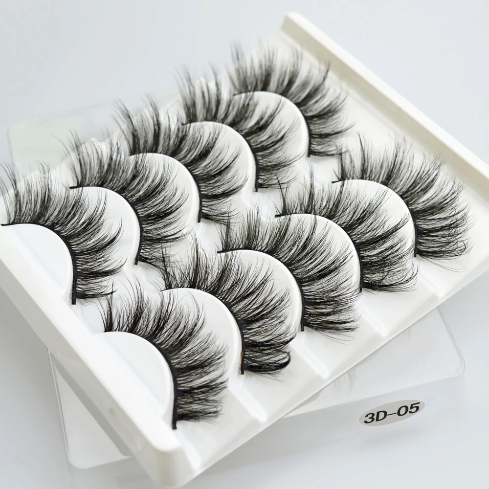 QSTY-Natural Long False Eyelash, 3D Mink Eyelashes, Black Bushy, Makeup Extension, Dramatic Volume, Fake Lash, 5 Pairs