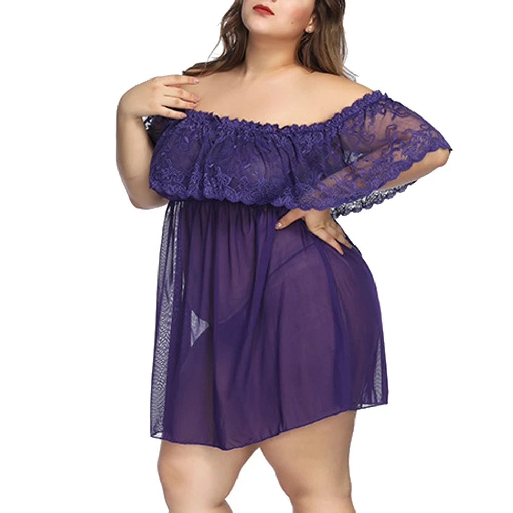 Plus Size 7XL Women\'s Nightgown Sexy Lingerie Lace Sleepwear Nightdress Sexy Underwear Nightwear Lady\'s Mini Dress Hot