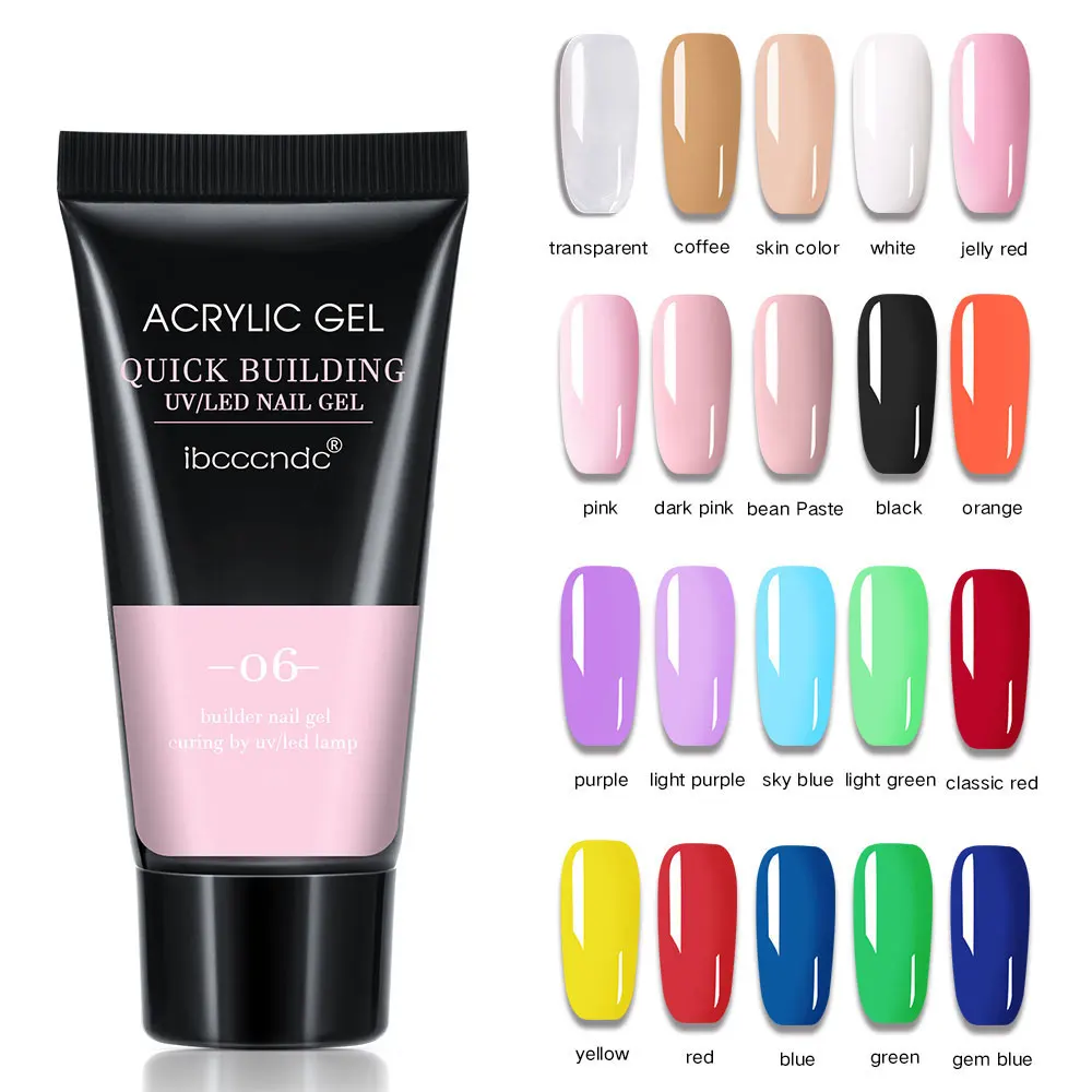 30g Nail Acrylic Poly Nail Gel Pink Quick Extension Gel Kit 20 Colors Nail Art Gel Pink Transparent