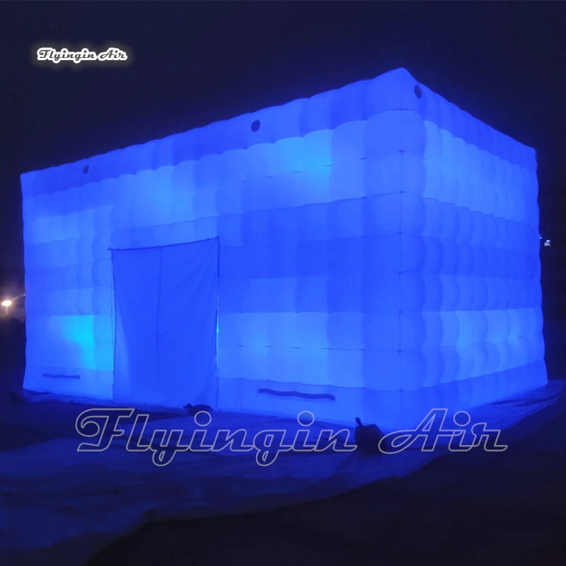 Outdoor Large Cube Lighting Inflatable Tent 8m White Structure House Airblown Marquee With LED Lights For Party Events