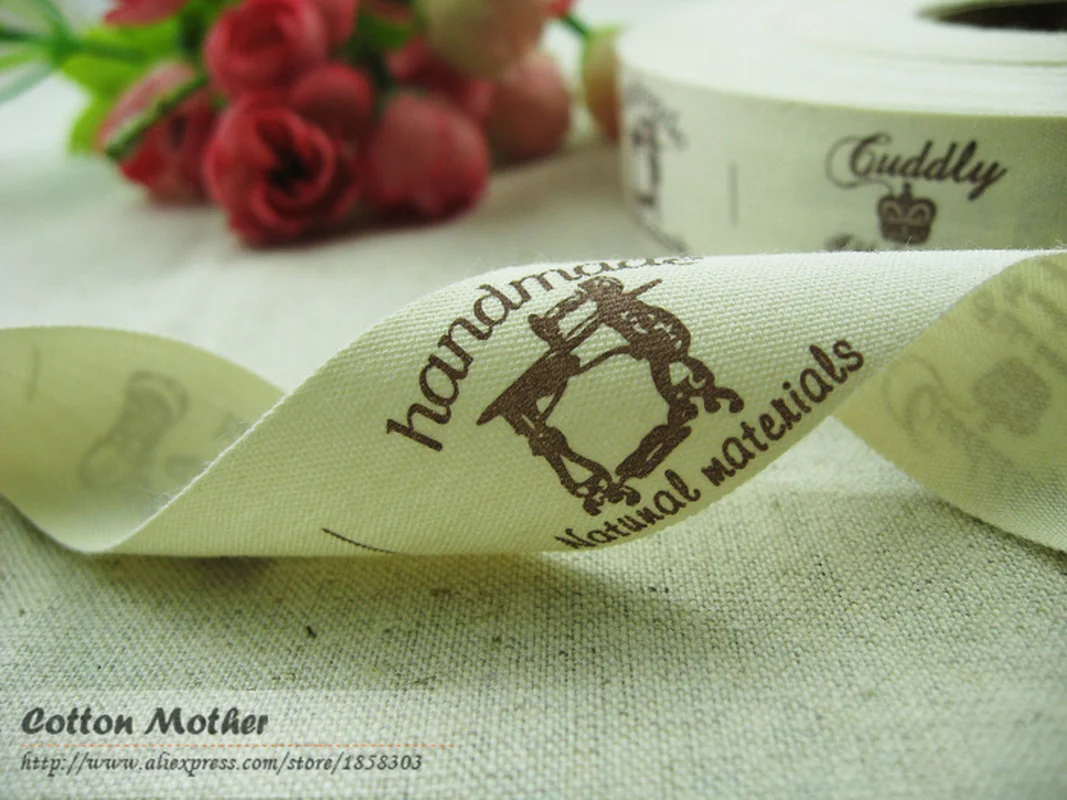 1 Yard Cotton Ribbons Picture Design Garment Shoes Bags Label 2.5CM Width Printed Custom Clothing Labels Handmade Etiquetas Ropa