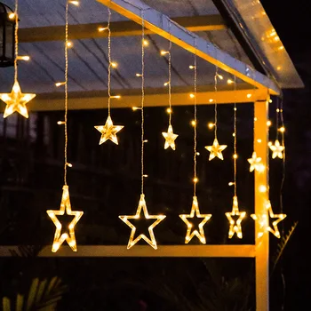 LED Star Moon Curtain Light EU US Plug Christmas Garland String Fairy Lights Outdoor For Home Wedding Party New Year Decor Lamp