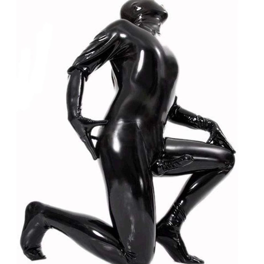 Men Male Latex PVC Catsuit Plus Size 3XL Sexy Wetlook Faux Leather Night Club Full Bodysuit Gay Fetish Erotic Leotard Jumpsuit