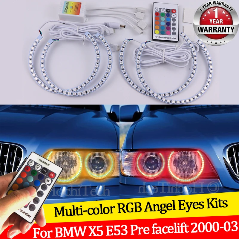 

For BMW X5 E53 Pre facelift 2000 2001 2002 200316 colors RGB Angel Eyes LED Halo Rings RF Wireless Control DRL