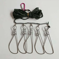 Stainless Steel Live Fish Lock 5 Snaps Stainless Steel Buckle Fish Stringer Clip Large Live Fish Lock Buckle for Lure Fishing