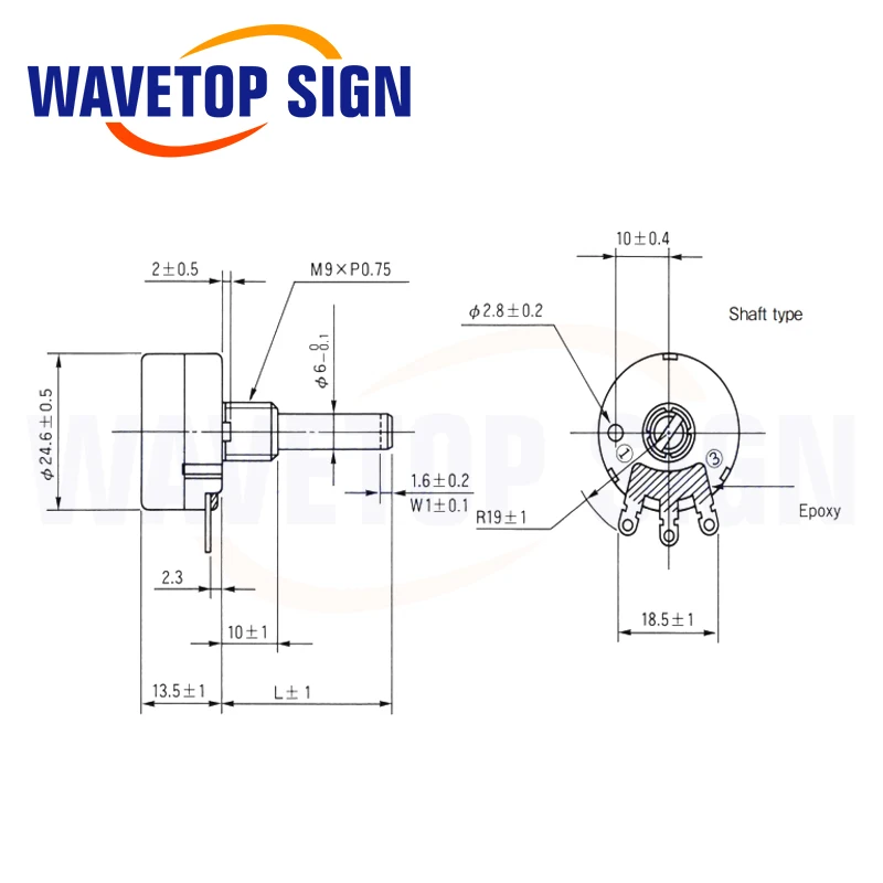 Cabo de teste de energia WaveTopSign WTH118 Kit DIY peças 2W 1K potenciômetro + 6 pinos + cabo