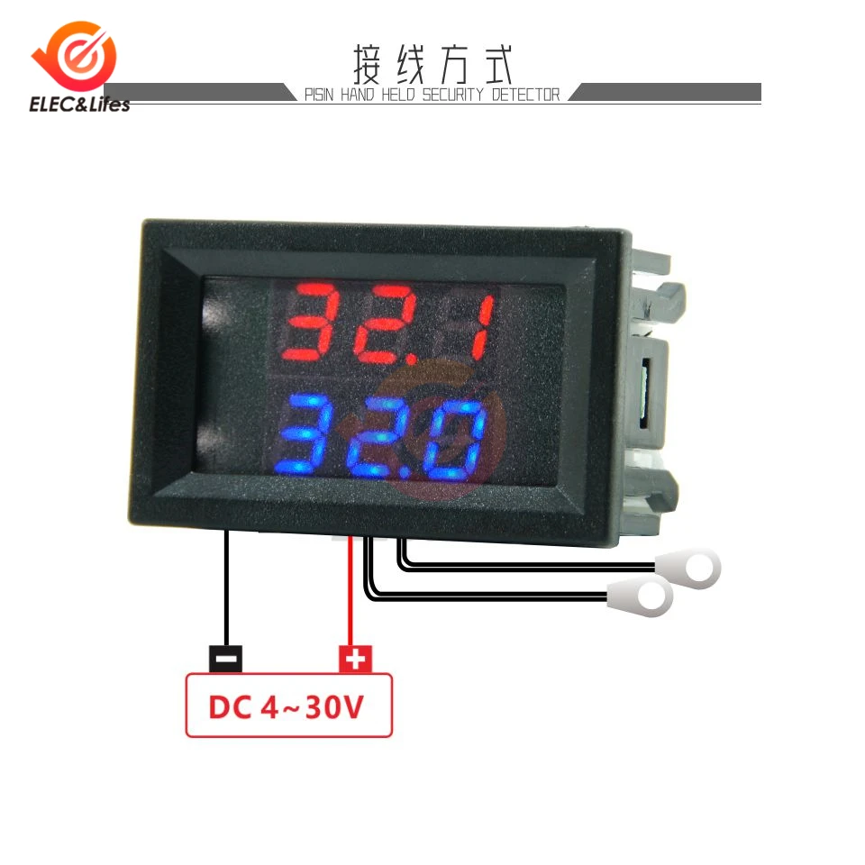 DC 12V 24V Digital Thermometer Temperature Sensor w/ Dual NTC Metal Waterproof Probe temperature tester DC 4-28V Car Room Indoor