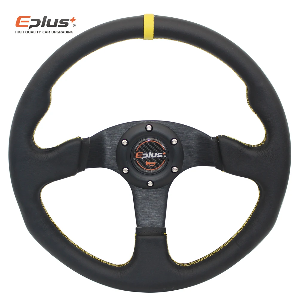 EPLUS Car-Styling Sport Steering Wheel Alcanta PVC Universal 14 Inches350MM Aluminum Retrofit Modified Red YELLOW