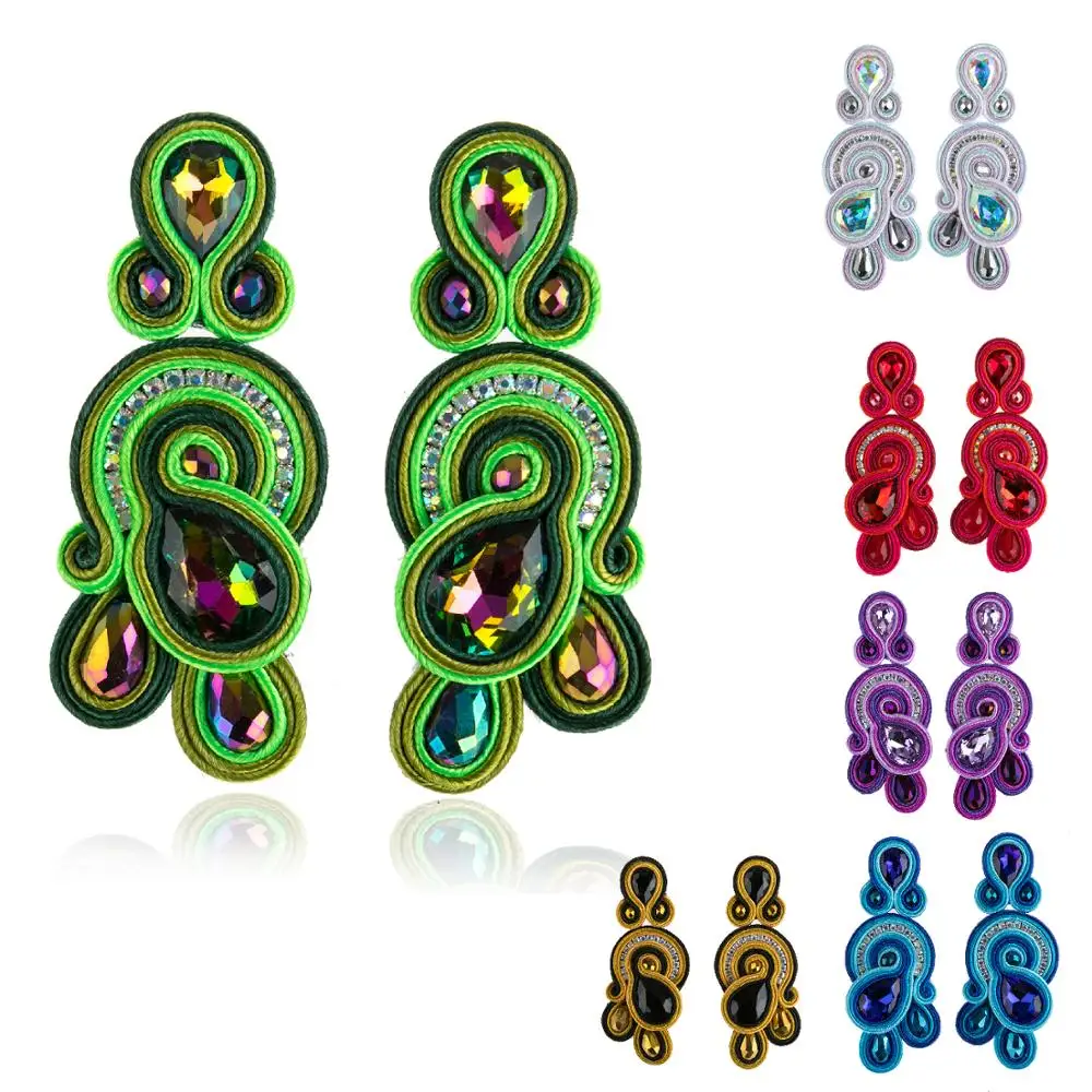 

KpacoTa Fashion Soutache Earrings ethnic boho Design Handmade Weaving women's Drop Earring 2023 apparel Accessories green white