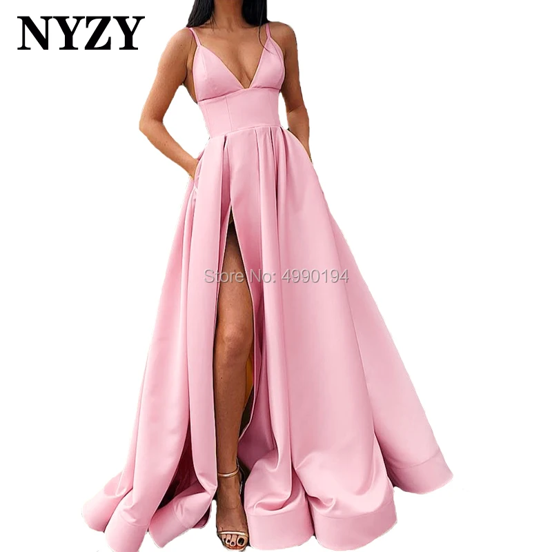 

High Slit Satin Pink Prom Dresses Long NYZY P71 Formal Dress Party Homecoming Graduation Evening Gown Robe de Soiree