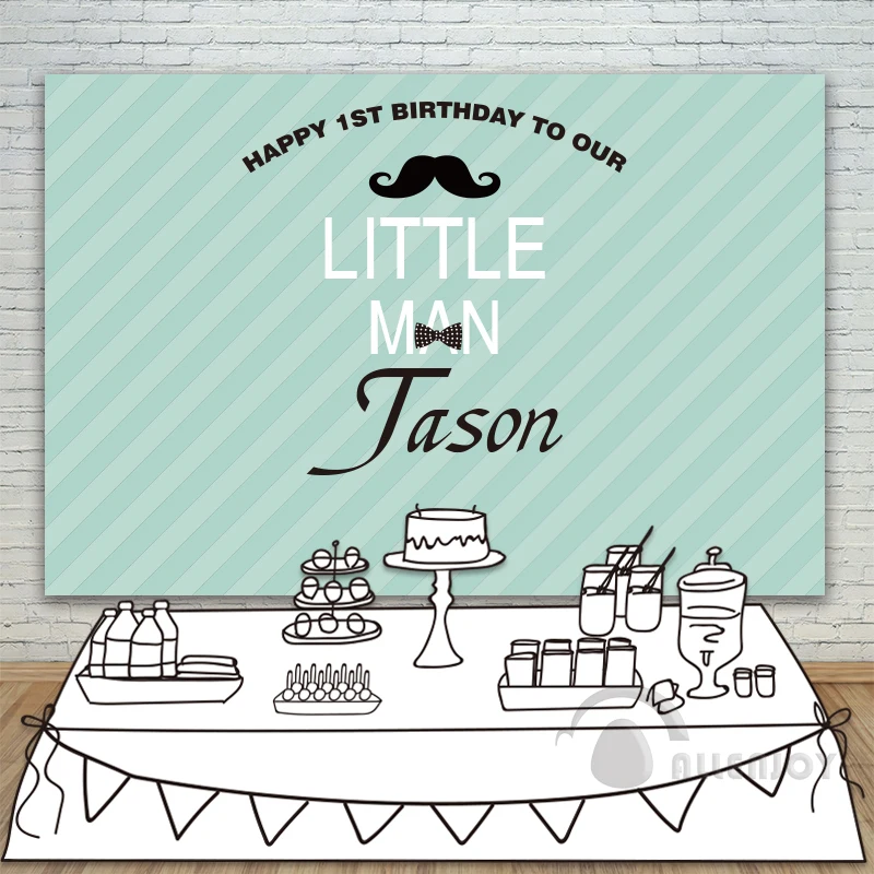 소년 생일 배경 아기 샤워 배경 파란색 줄무늬 배너 콧수염 남자 초대장 축하 파티 Allenjoy 사용자 정의