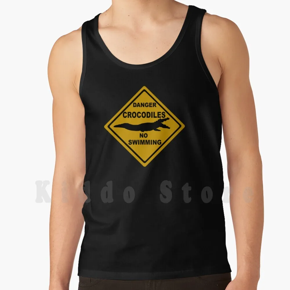 Danger Crocodiles No Swimming Road Sign Australia Tank Tops Vest 100% Cotton Danger Crocodile Australia Road Sign No