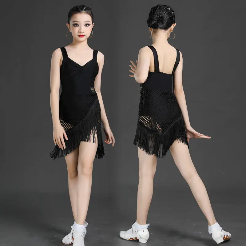 Children Latin Dance Dress Spring And Summer Girls Competition Practice Clothes Child Ballroom Performance Sling Tassel Dress