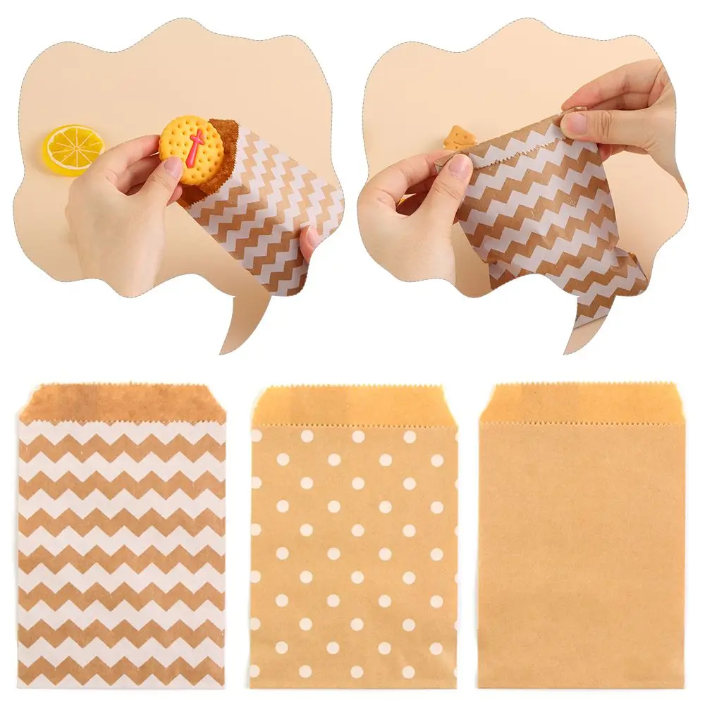 15CM*10CM 50pcs Birthday Wrapping Supplies Baking Wave Dot Kraft Paper Bag Candy Biscuit Bags Popcorn Bag Packing Pouch