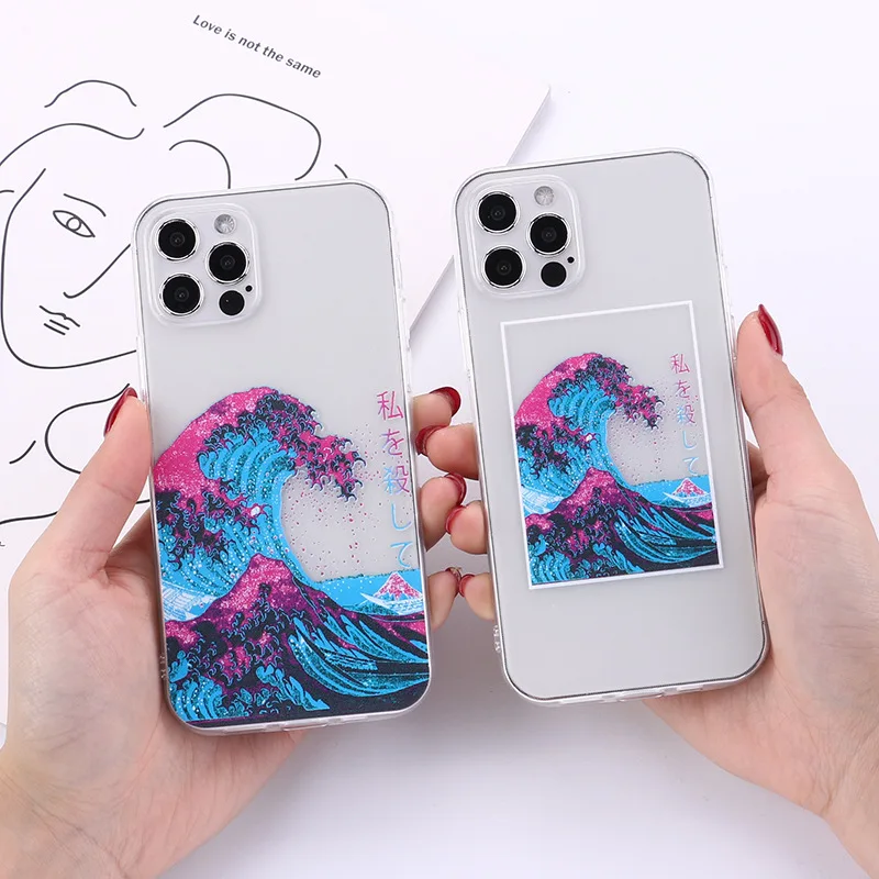 Great Wave off Kanagawa Transparent Case for Apple iPhone 12 11 Pro Max X SE2020 7 8 Plus Plus Xs Max XR Phone Case Cover Capa